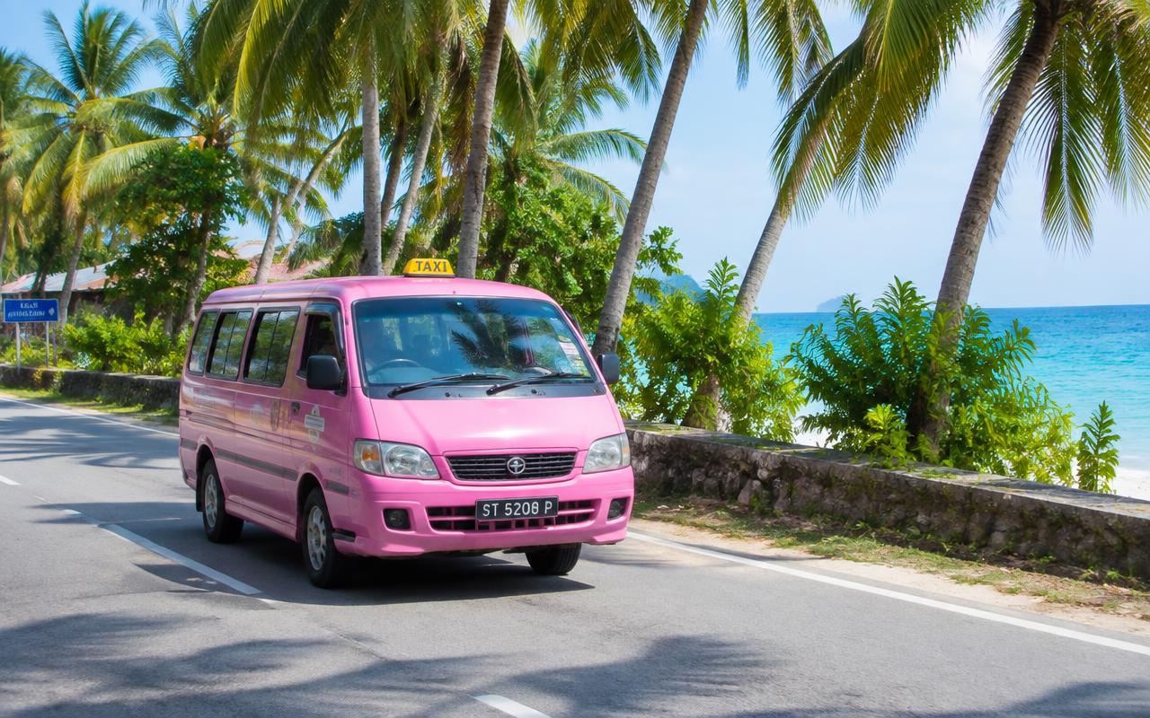 Pangkor pink taxi van ready for an island trip